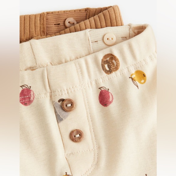 H&M Baby 2 Pack Organic Cotton Brown & Cream Breakfast Print Leggings - Picture 13 of 13